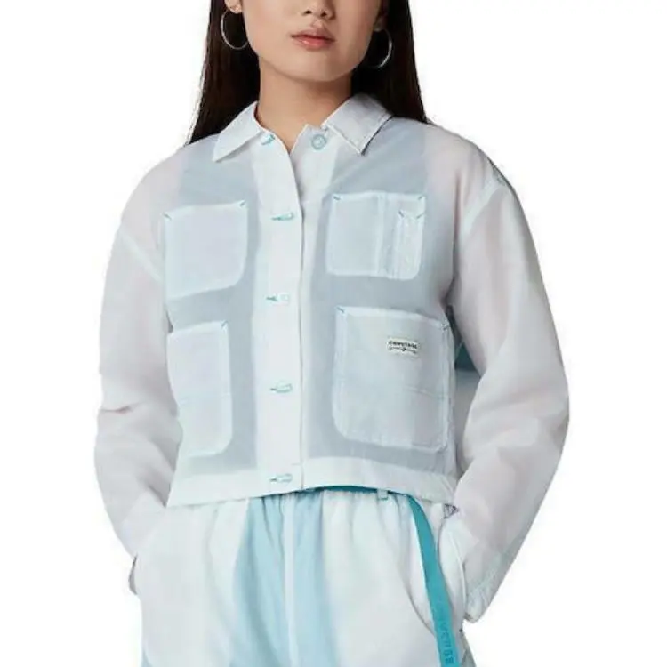 Converse Sheer Utility Cropped Coat Women's Blue-2