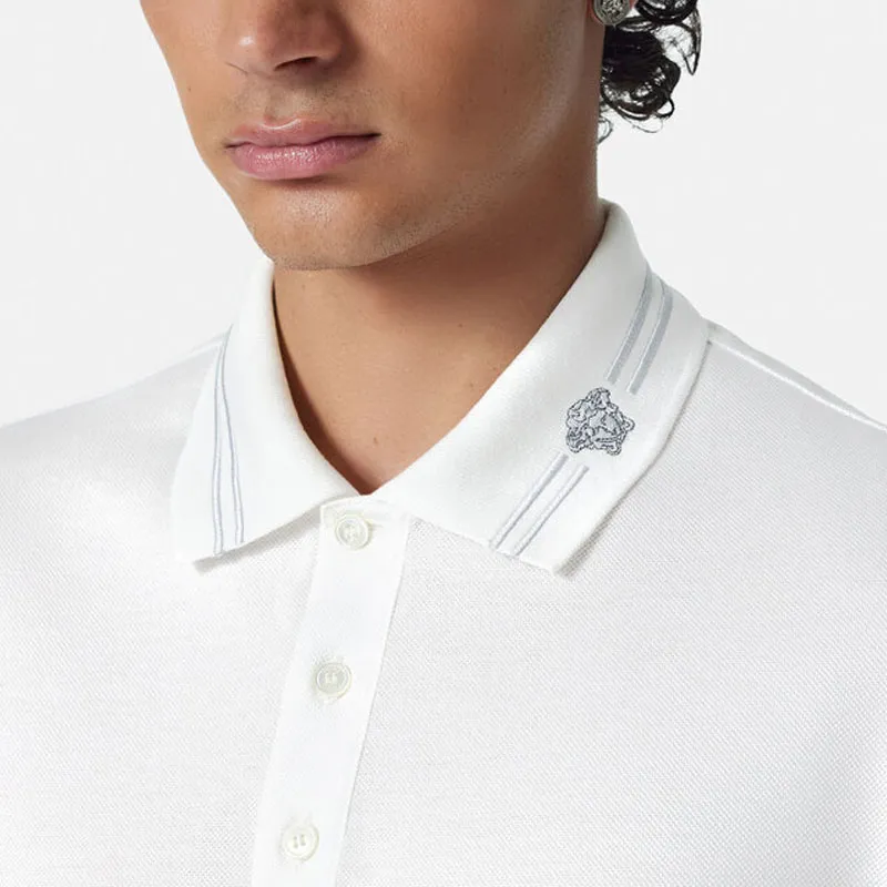 VERSACE Medusa Embroidered Short Sleeved Polo Shirt-4