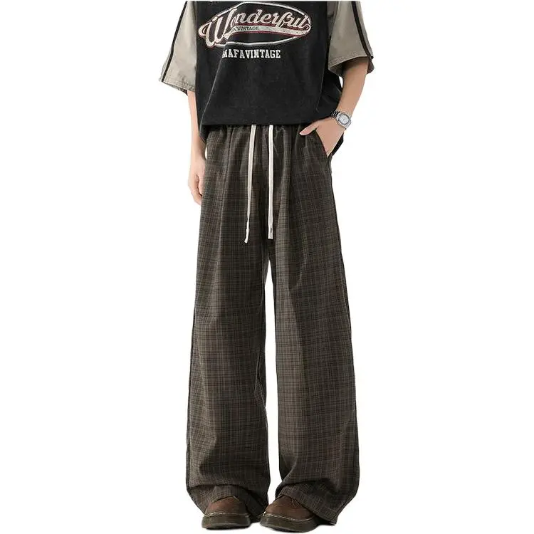 BEAR UNION Casual Pants Unisex Black White Plaid-8