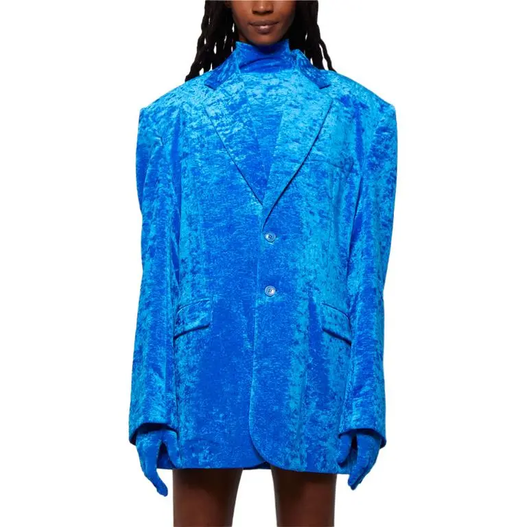 Vetements Boxy Single Breasted Velvet Tailored Jacket 'Blue'-2