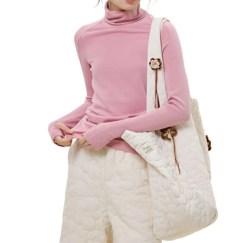 MostwantedLab Tencel Tote Bag Shopping Bag Shoulder Bags Women's Ecru/Yellow Cream/Pink/Dark Brown-1