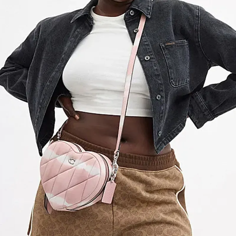 COACH Heart Sheepskin Heart Shaped Bag, Shoulder Bag, Crossbody Bag Trumpets Women's Mixed Pink-4