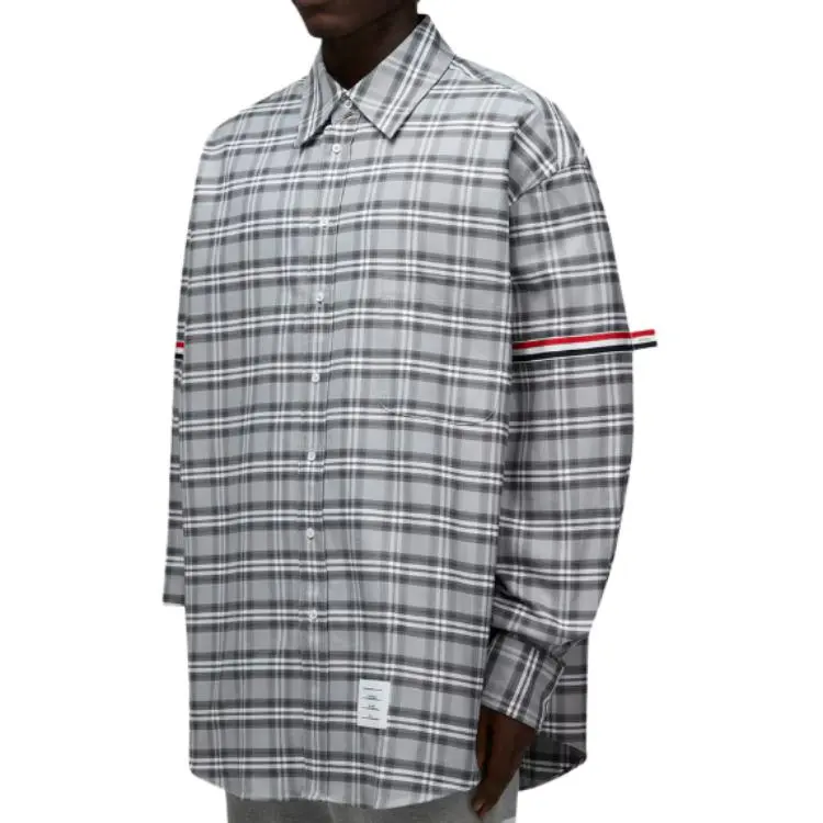 THOM BROWNE Prince Of Wales Check Twill Armband Oversized Shirt-3