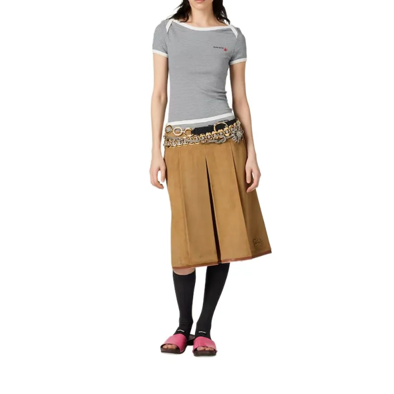 MIU MIU Suede Pleated Skirt-1