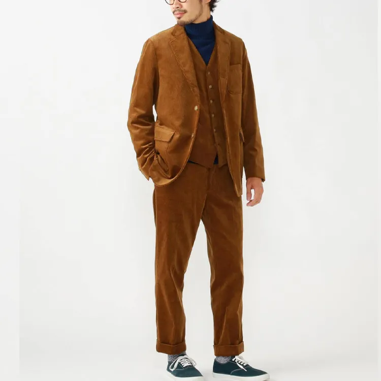 Beams Business Suits Men Gold Brown-4
