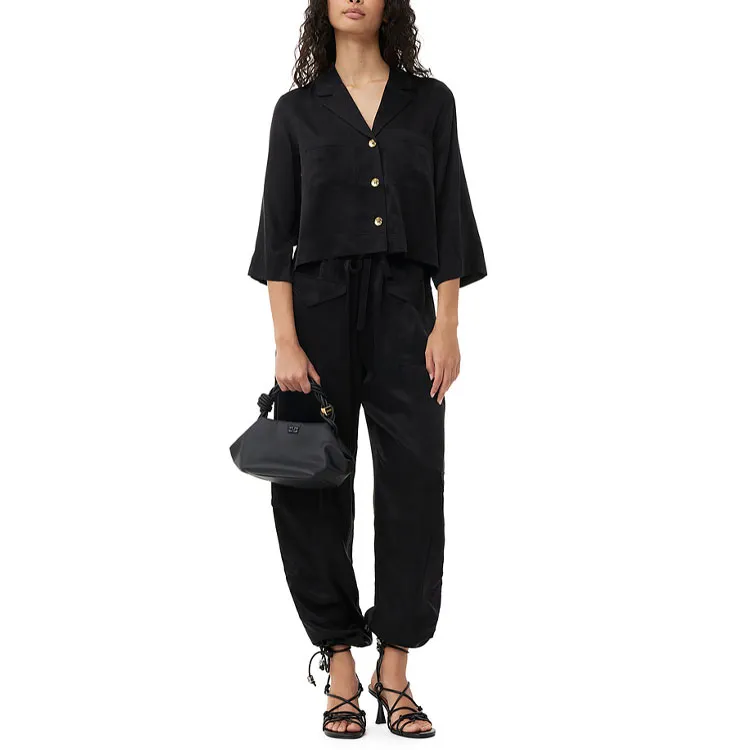 GANNI Drawstring Satin Cargo Pants-4