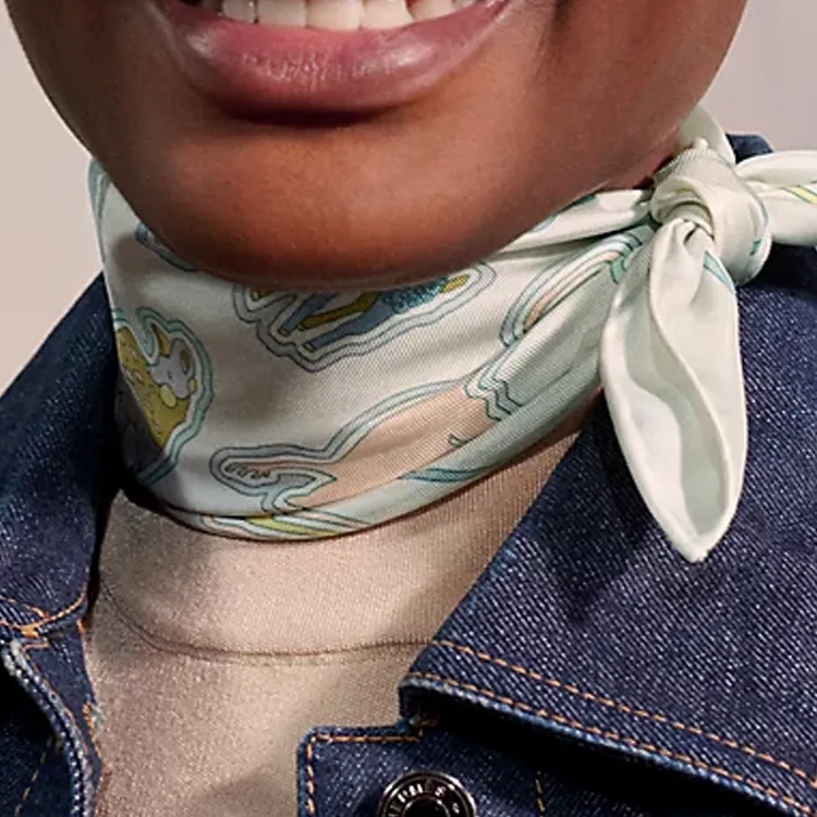 HERMES Silk, Silk Scarves Unisex Green-1