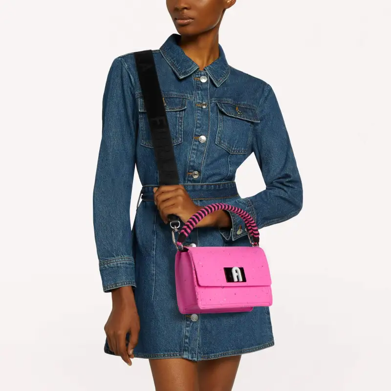 Furla 1927 Collection Rubber Portable Crossbody Bag, Shoulder Bag Mini Women's Pink-4