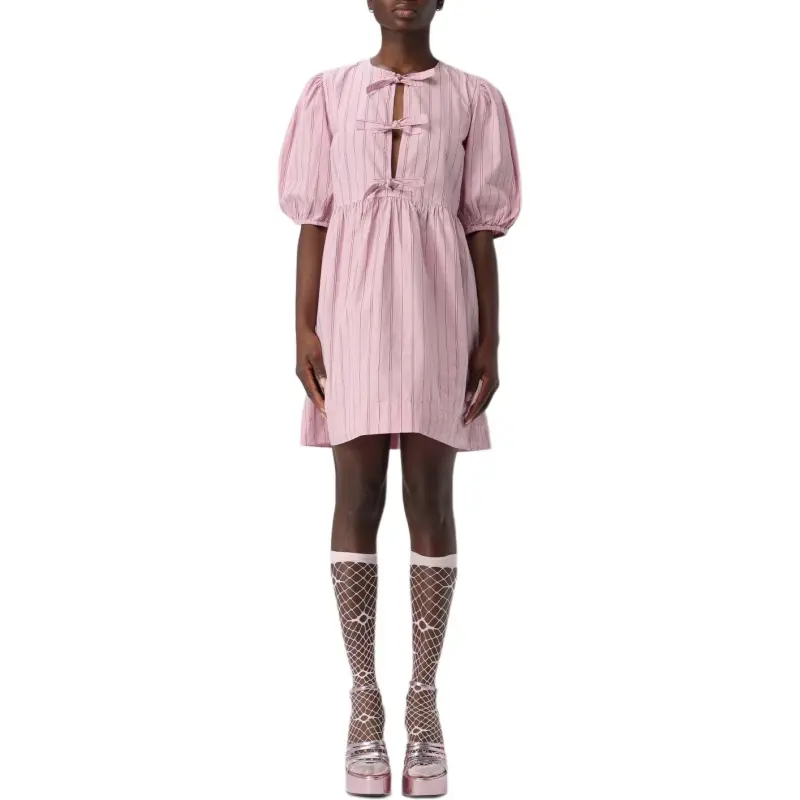 GANNI Pinstriped Bow Detailed Mini Dress-4