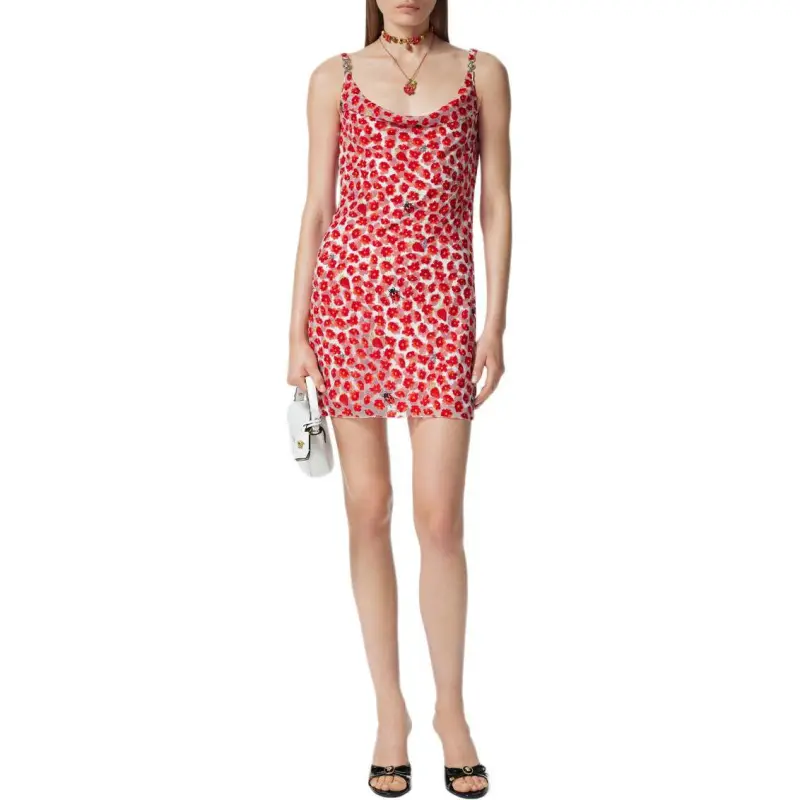 VERSACE Strawberry Garden Devore Printed Sleeveless Mini Dress-1