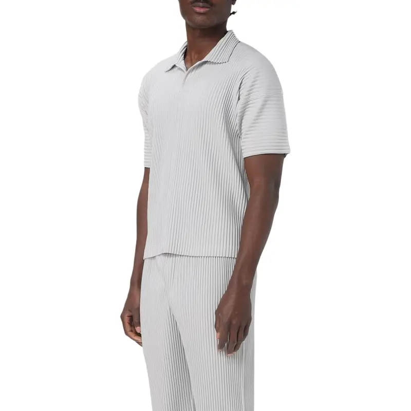 Homme Plissé Issey Miyake Pleated Split Neck Polo Shirt-3
