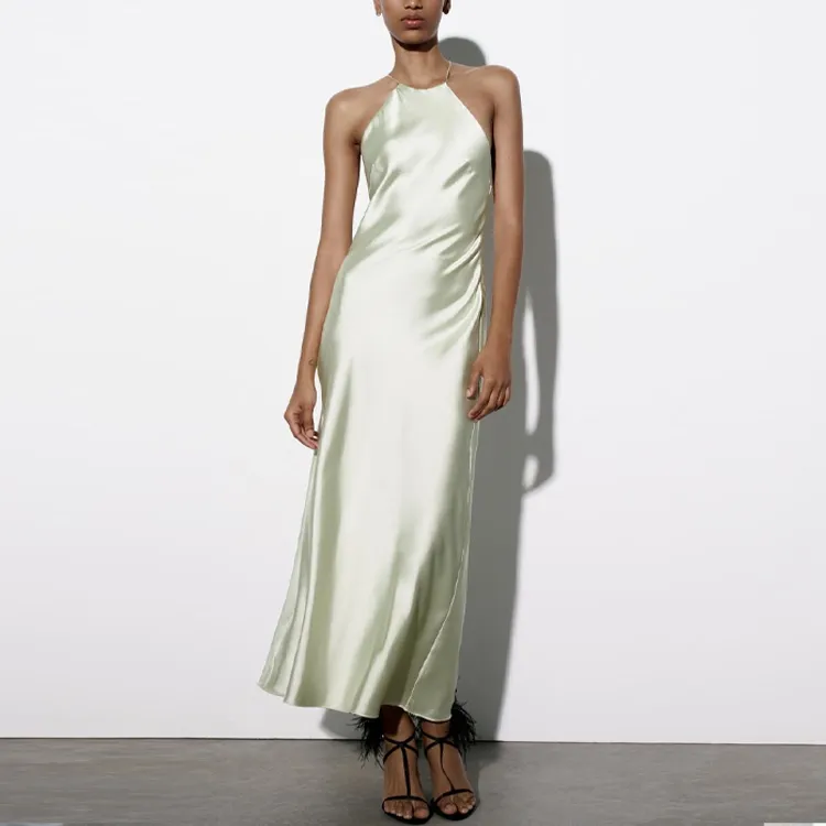 ZARA Slip Dresses Women's Gray Green-3