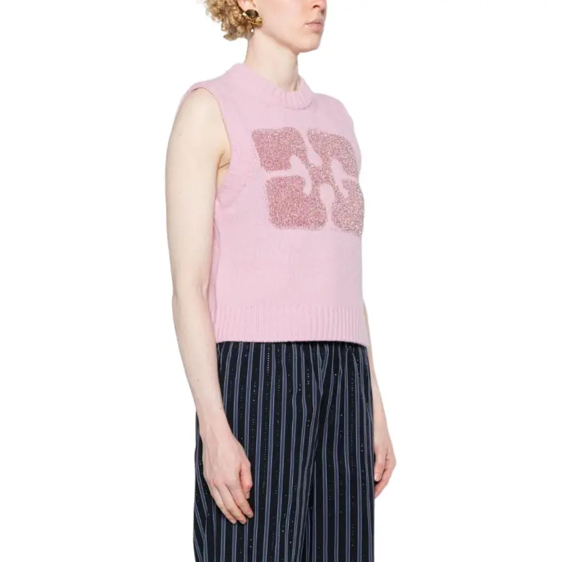 GANNI Logo Embossed Knitted Vest-3