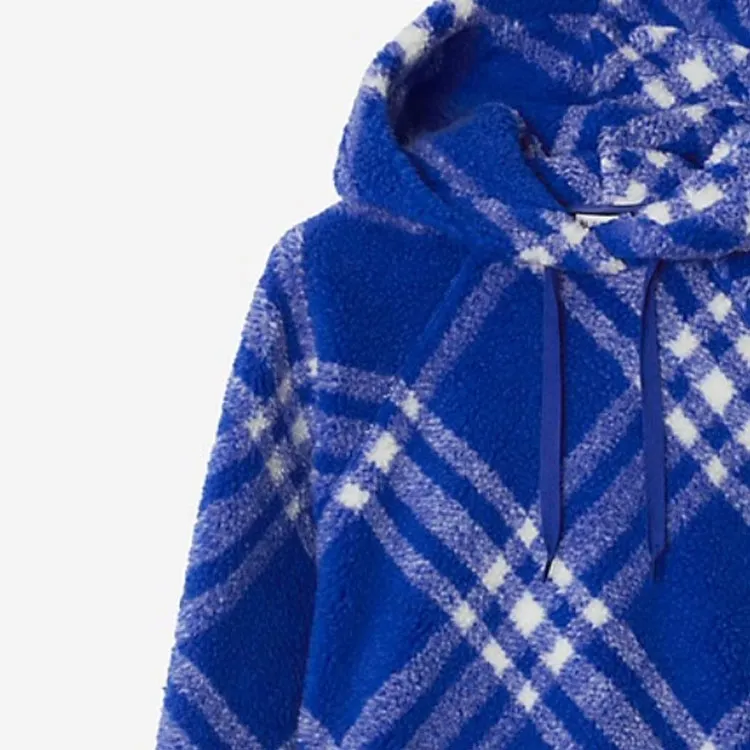 Burberry Check Pattern Faux Shearling Hoodie-5