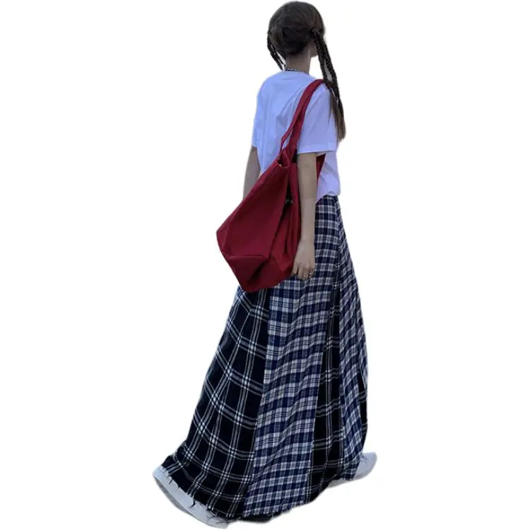 Rose Casual Long Skirts Women's Blue-1