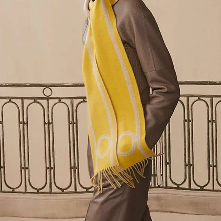 HERMES Cashmere Knit Scarves Women's Yellow-3