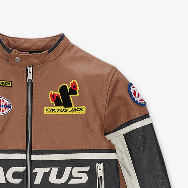 Jordan X Travis Scott Cactus Jack Women's Leather Jacket Asia Sizing Archaeo Brown-3