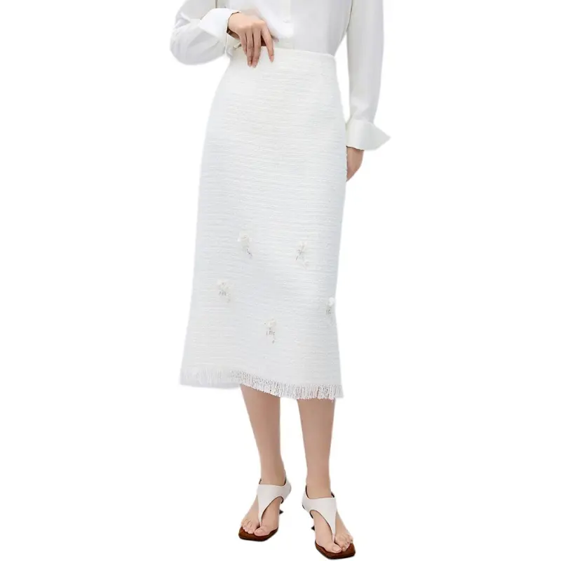 NAWEI Casual Long Skirt Women's White-4