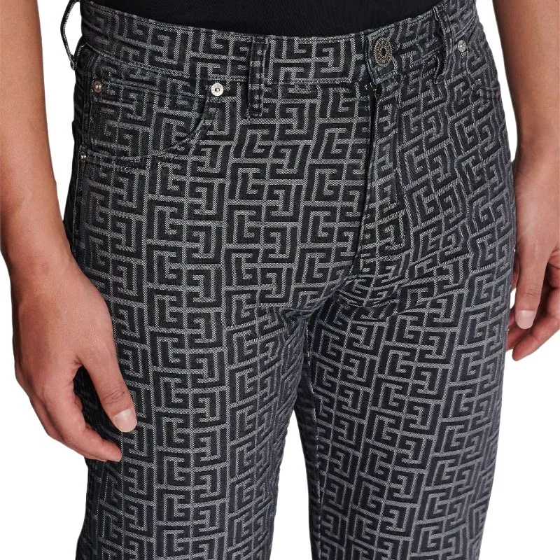 BALMAIN Monogrammed Jacquard Denim Jeans-5