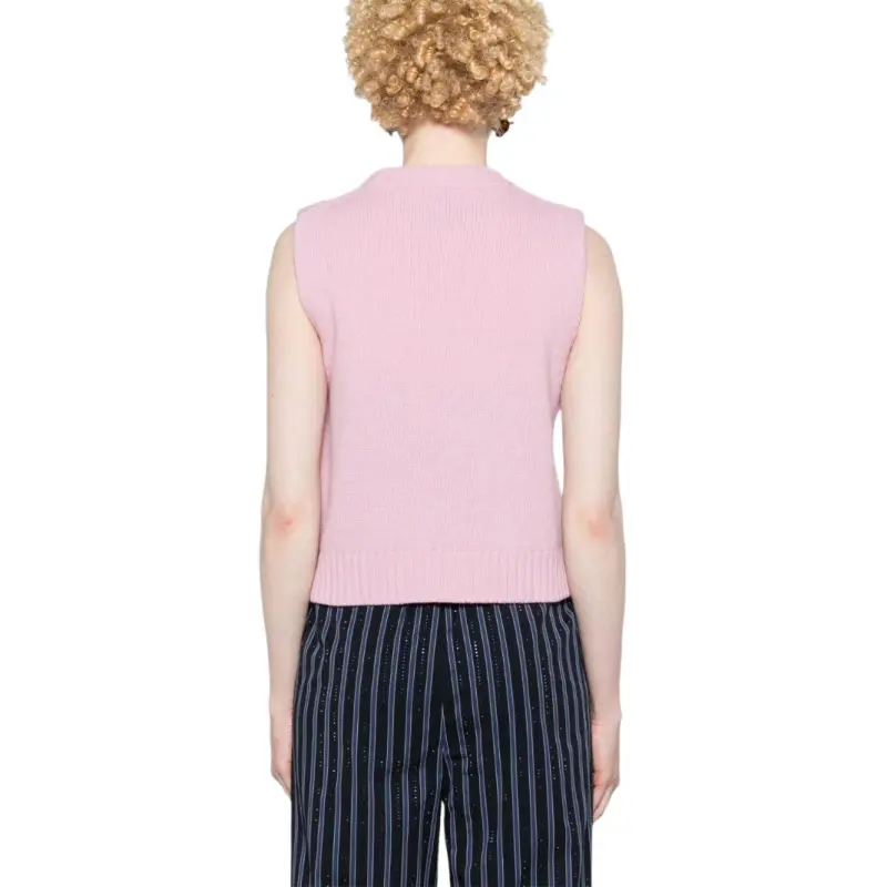 GANNI Logo Embossed Knitted Vest-4
