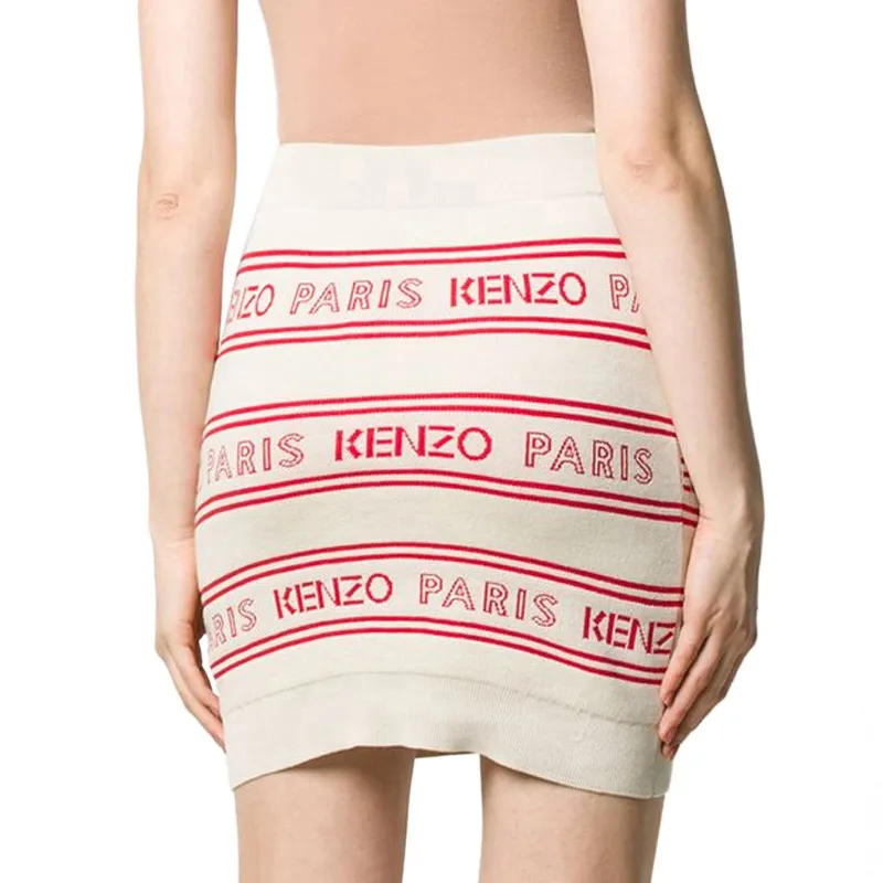 KENZO Letter Logo Casual Short Skirts Women's White-2