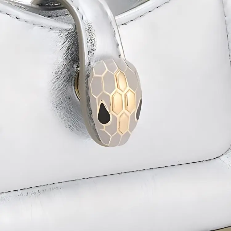BVLGARI SERPENTI Calfskin Handbag Shoulder Bag Mini Women's Silver-4