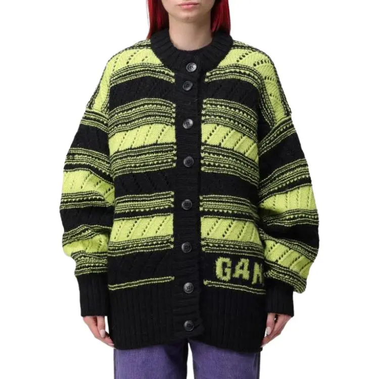 GANNI Striped Button Up Knitted Cardigan-4