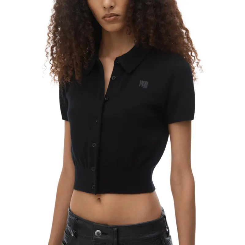 Alexander Wang Logo Embroidered Cropped Polo Shirt-2