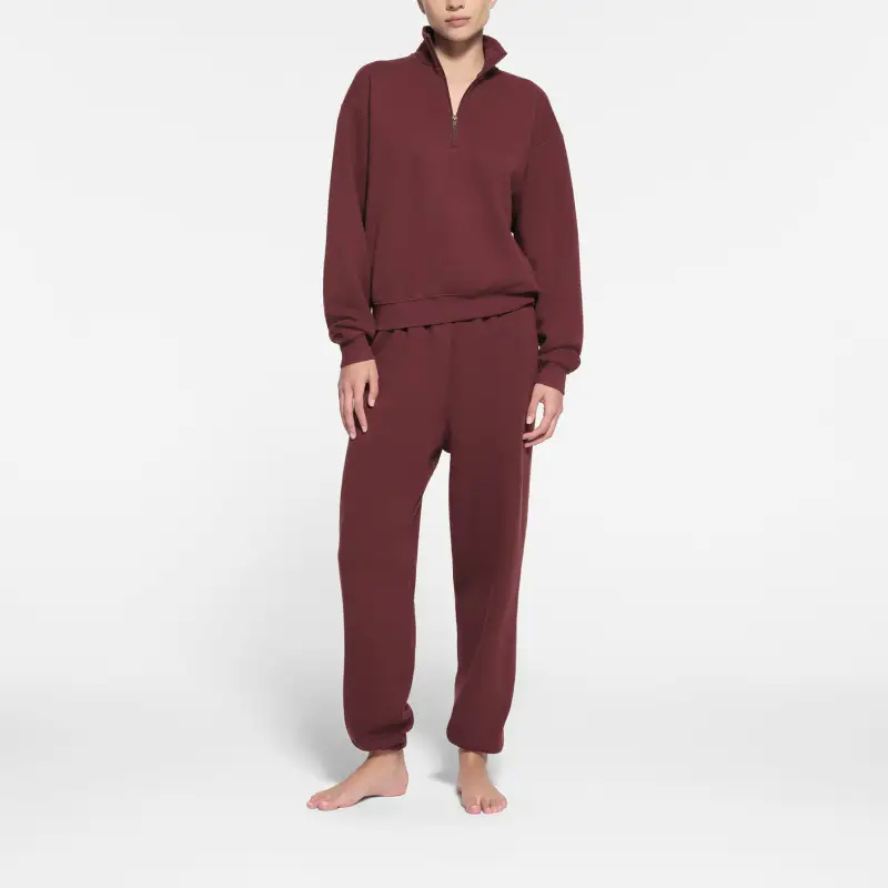 SKIMS COTTON FLEECE CLASSIC QUARTER ZIP PULLOVER Sweatshirt Women's OXBLOOD/Fuchsia-1