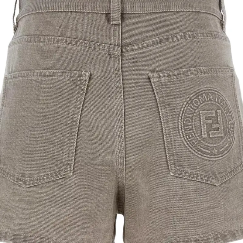 FENDI Stamp 1925 Logo embroidered Denim Shorts-4