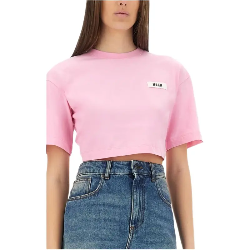 MSGM Tie detail Cropped T shirt-3