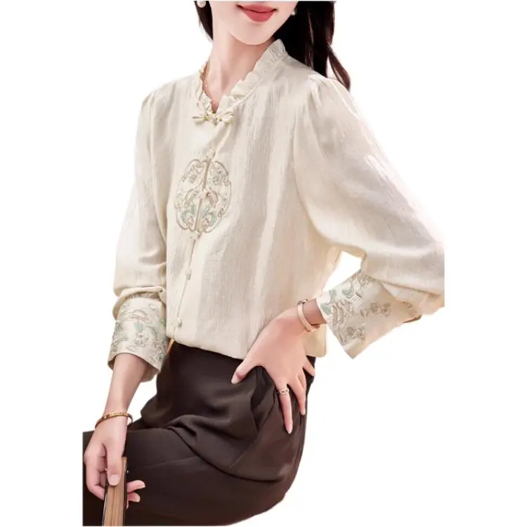 Yi Mengyuan Silk Shirt Women's Beige-3