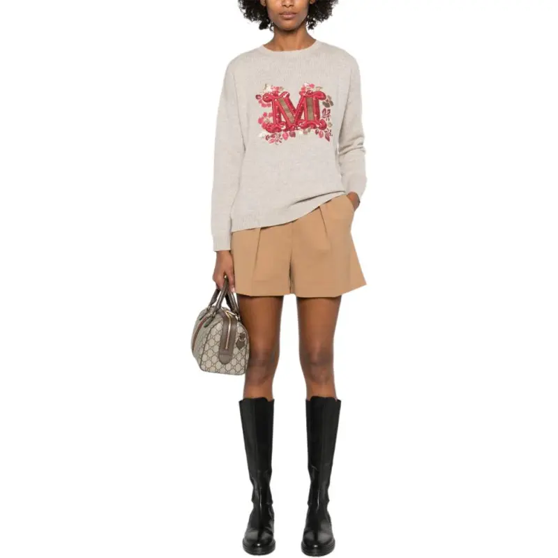 MaxMara Quota Logo Embellished Crewneck Jumper-2