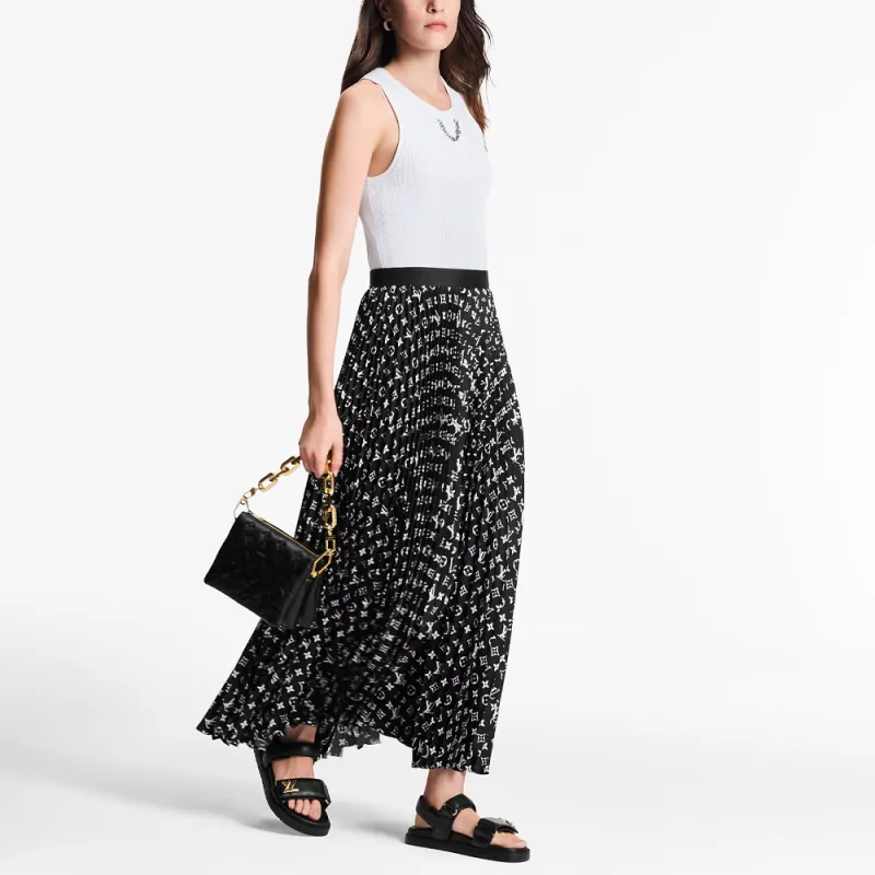 LOUIS VUITTON Stripe Accent Monogram Pleated Skirt-1