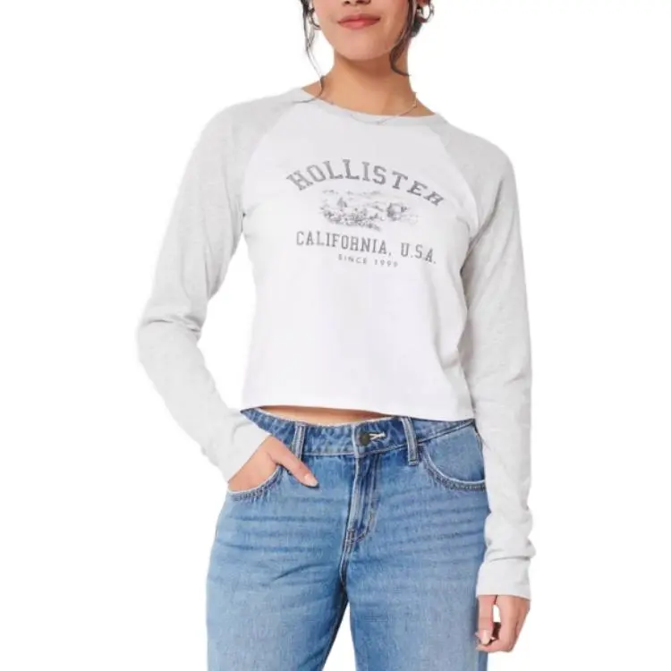 Hollister Raglan Sleeve T-Shirt Women's White-1