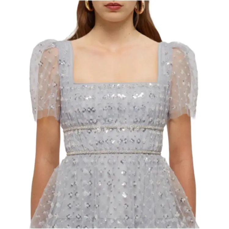 Self portrait Short Sleeved Dress Women's Light Gray-3