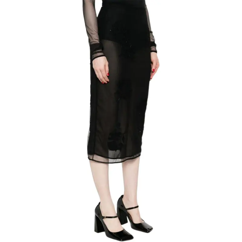 Blumarine Rear Slit Tulle Midi Skirt-4