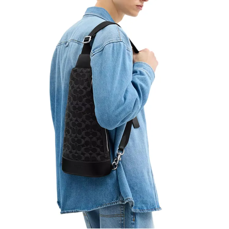 COACH Iconic Denim Sling Bag Trumpets Men's Black-4