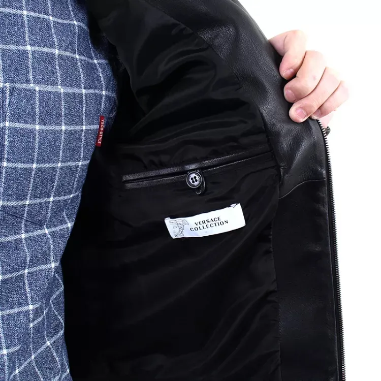 VERSACE SS22 Leather Jacket Men's Black-6