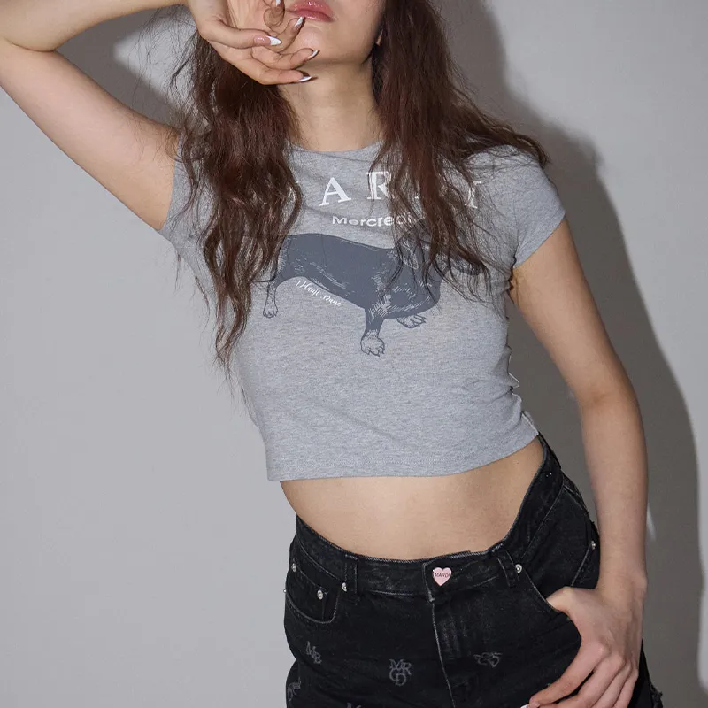 MARDI MERCREDI SS25 T Shirt Korean Style Women's White/Gray-4
