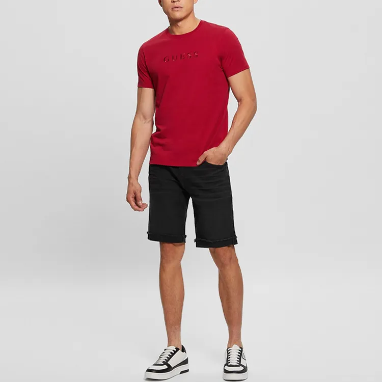 GUESS Embroidered Logo Tee T-Shirt Men's Red-1