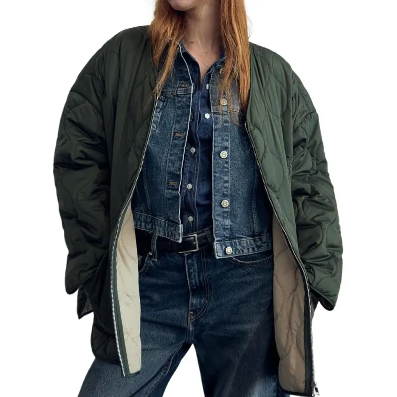 ZARA Trf Puffer Jacket Women's Dark Olive Green-3