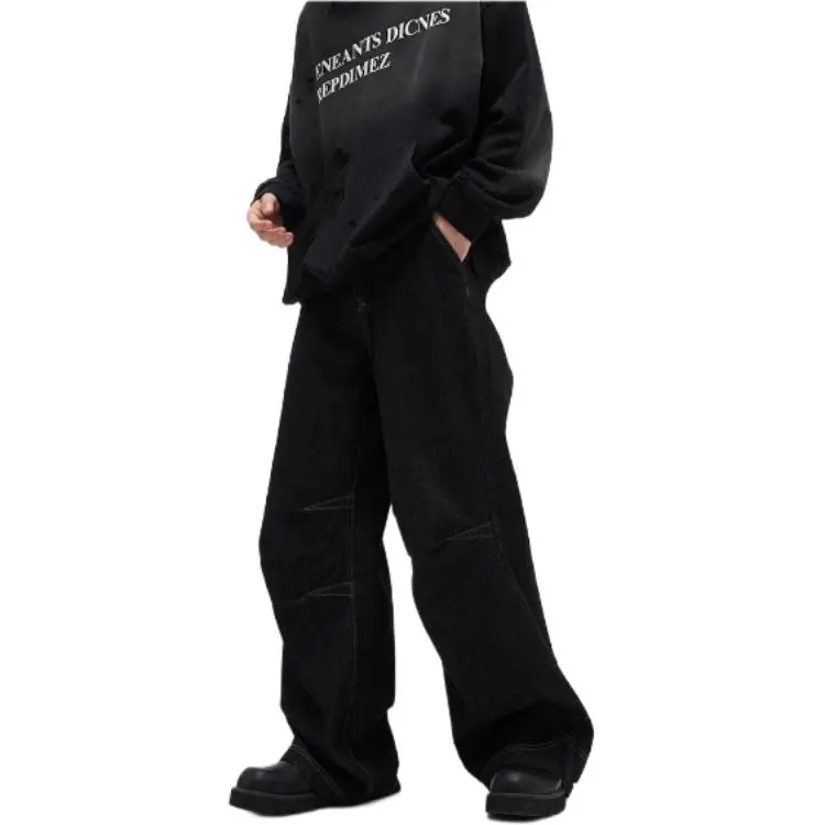 WLNEXT Casual And Stylish Streetwear Pants With Design Flair, Loose Fit, Casually Cool Jeans Unisex Black-2