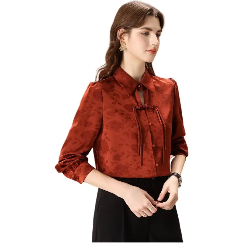 FENHONGMALI Shirt Women's Orange Red-6