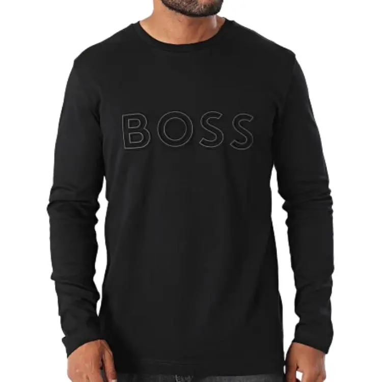 HUGO BOSS Maxi Logo Embossed Long Sleeved T Shirt-1