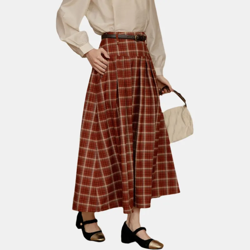 MISHOW Casual Long Skirts Women's Red Plaid-4