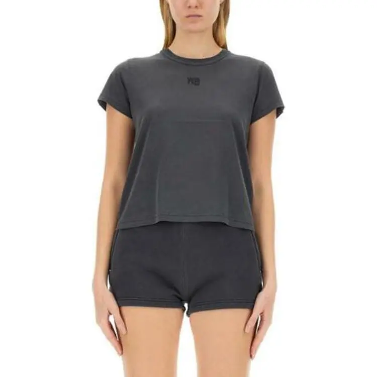Alexander Wang Puff Logo & Bound Neck Essential Jersey Shrunk Tee Soft Obsidian-1