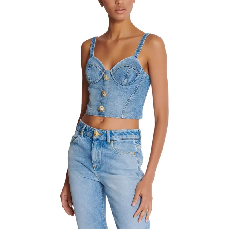 BALMAIN Denim Bustier Top-4
