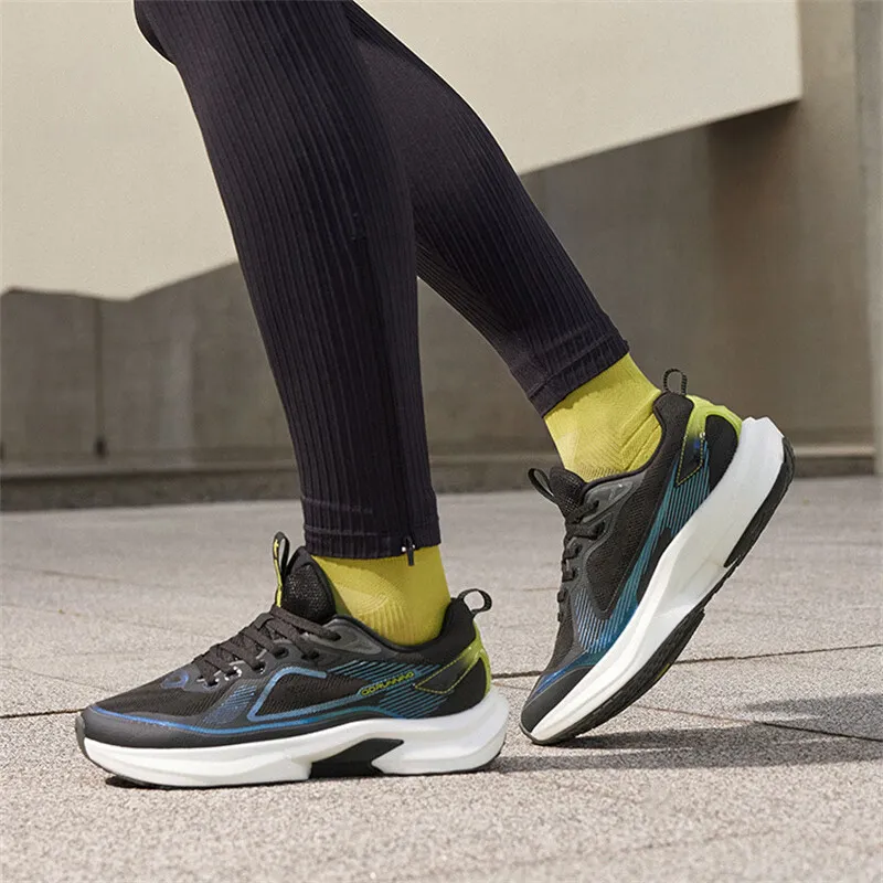 QIAODAN Iridescent 5.0 Cushioning Coverage Rebound Low Top Sprint Running Shoes Men's Black Blue-4