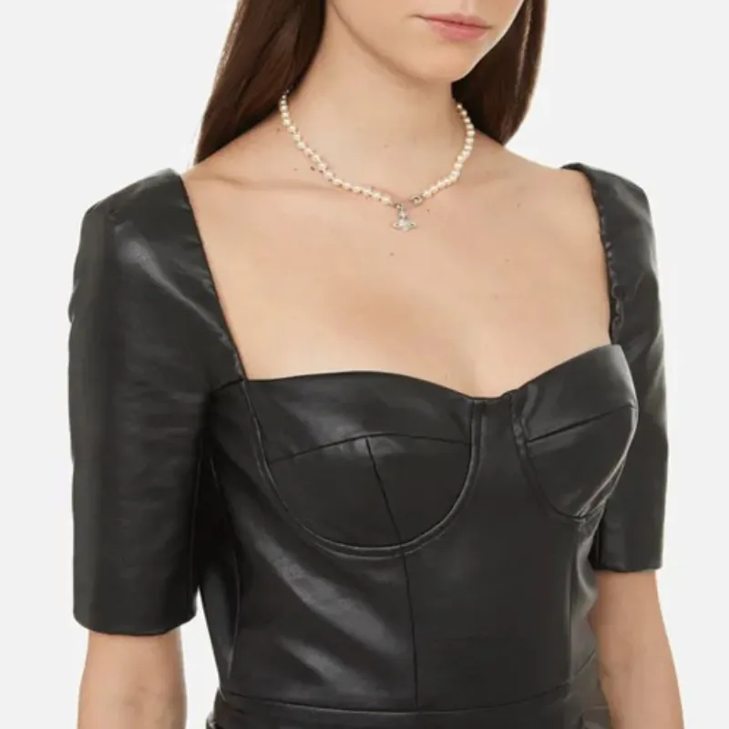 Vivienne Westwood Brass Glass Necklaces Women's Silver-3